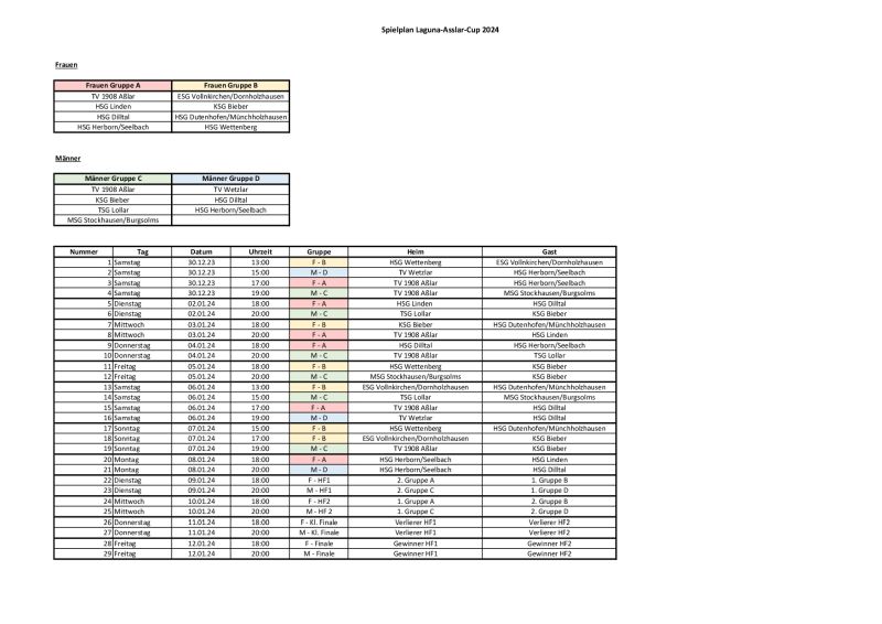 Laguna Aßlar Cup 2024 Spielplan